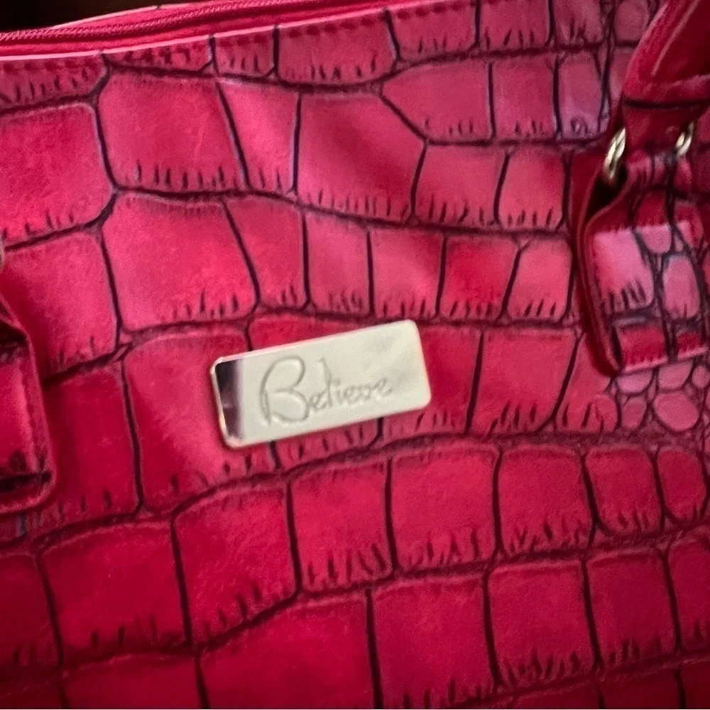 Women’s Red Crocodile Alligator Print Satchel Top Handle Purse Tote Bag